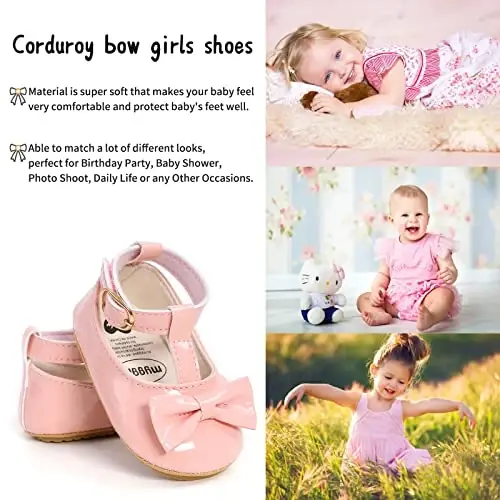 Baby Girl Mary Jane Dress Shoes - Infant Newborn Flats Anti-Slip Soft PU Leather Party School Wedding Princess Baby Girl Shoes - 2