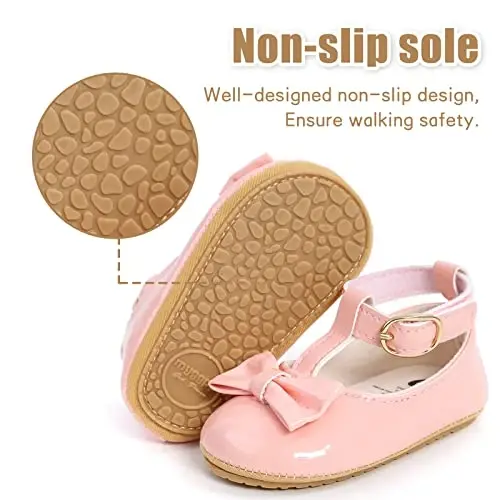 Baby Girl Mary Jane Dress Shoes - Infant Newborn Flats Anti-Slip Soft PU Leather Party School Wedding Princess Baby Girl Shoes - 3