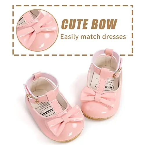 Baby Girl Mary Jane Dress Shoes - Infant Newborn Flats Anti-Slip Soft PU Leather Party School Wedding Princess Baby Girl Shoes - 4