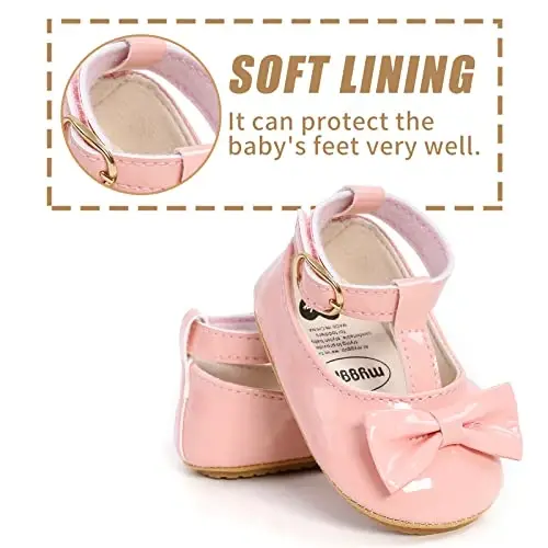 Baby Girl Mary Jane Dress Shoes - Infant Newborn Flats Anti-Slip Soft PU Leather Party School Wedding Princess Baby Girl Shoes - 5