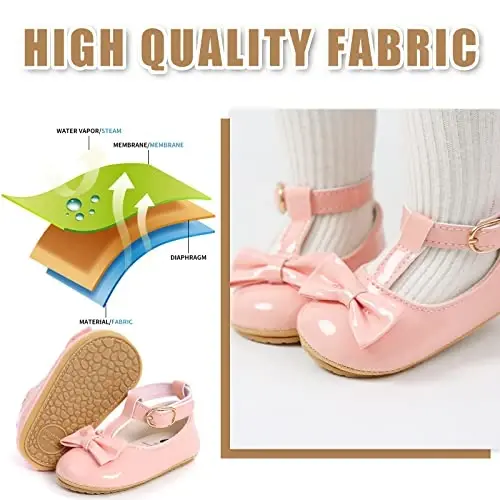 Baby Girl Mary Jane Dress Shoes - Infant Newborn Flats Anti-Slip Soft PU Leather Party School Wedding Princess Baby Girl Shoes - 6