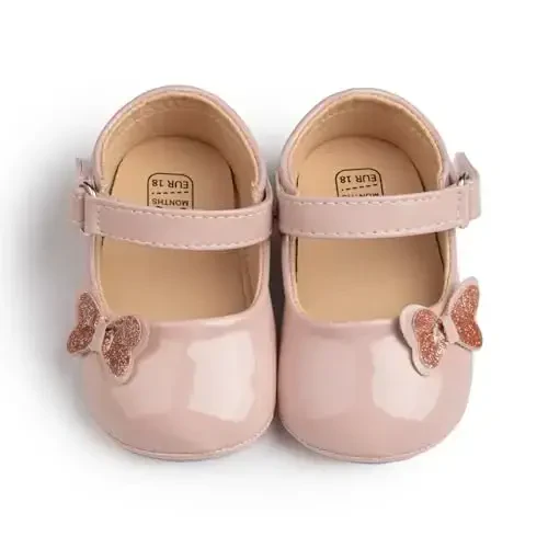 Baby Girl Mary Jane Dress Shoes - Infant Newborn Flats Anti-Slip Soft PU Leather Party School Wedding Princess Baby Girl Shoes - 1