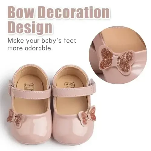 Baby Girl Mary Jane Dress Shoes - Infant Newborn Flats Anti-Slip Soft PU Leather Party School Wedding Princess Baby Girl Shoes - 5