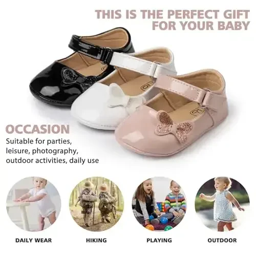 Baby Girl Mary Jane Dress Shoes - Infant Newborn Flats Anti-Slip Soft PU Leather Party School Wedding Princess Baby Girl Shoes - 6