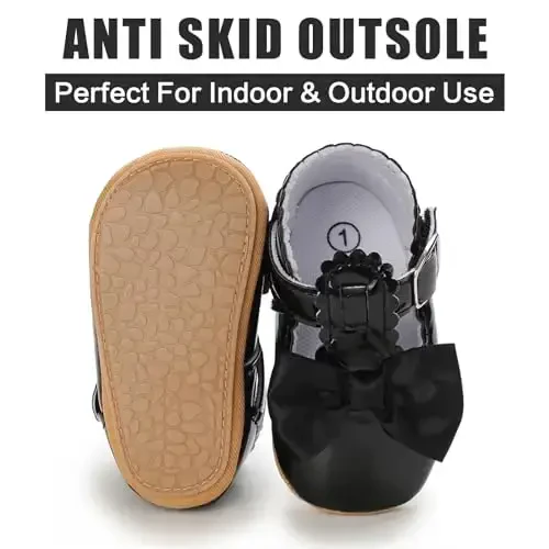 Baby Girl Mary Jane Dress Shoes - Infant Newborn Flats Anti-Slip Soft PU Leather Party School Wedding Princess Baby Girl Shoes - 5