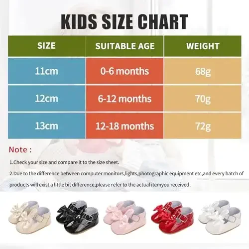 Baby Girl Mary Jane Dress Shoes - Infant Newborn Flats Anti-Slip Soft PU Leather Party School Wedding Princess Baby Girl Shoes - 7