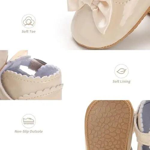 Baby Girl Mary Jane Dress Shoes - Infant Newborn Flats Anti-Slip Soft PU Leather Party School Wedding Princess Baby Girl Shoes - 3