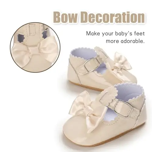 Baby Girl Mary Jane Dress Shoes - Infant Newborn Flats Anti-Slip Soft PU Leather Party School Wedding Princess Baby Girl Shoes - 4