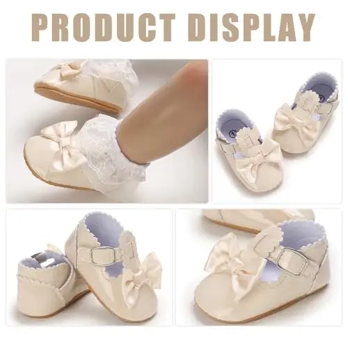 Baby Girl Mary Jane Dress Shoes - Infant Newborn Flats Anti-Slip Soft PU Leather Party School Wedding Princess Baby Girl Shoes - 6