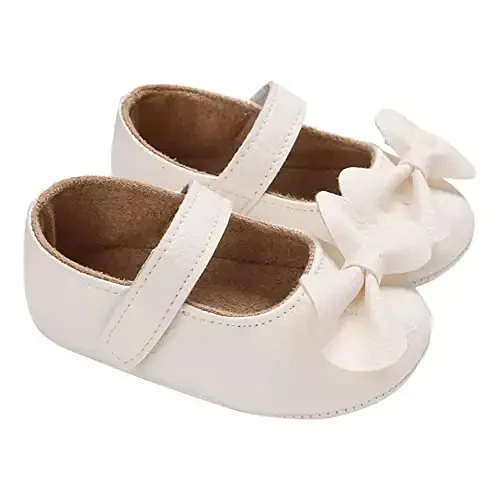 Baby Girl Mary Jane Dress Shoes - Infant Newborn Flats Anti-Slip Soft PU Leather Party School Wedding Princess Baby Girl Shoes - 6