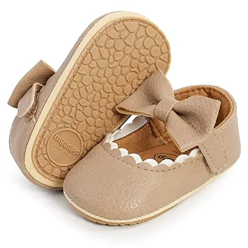 Baby Girl Mary Jane Dress Shoes - Infant Newborn Flats Anti-Slip Soft PU Leather Party School Wedding Princess Baby Girl Shoes - 1