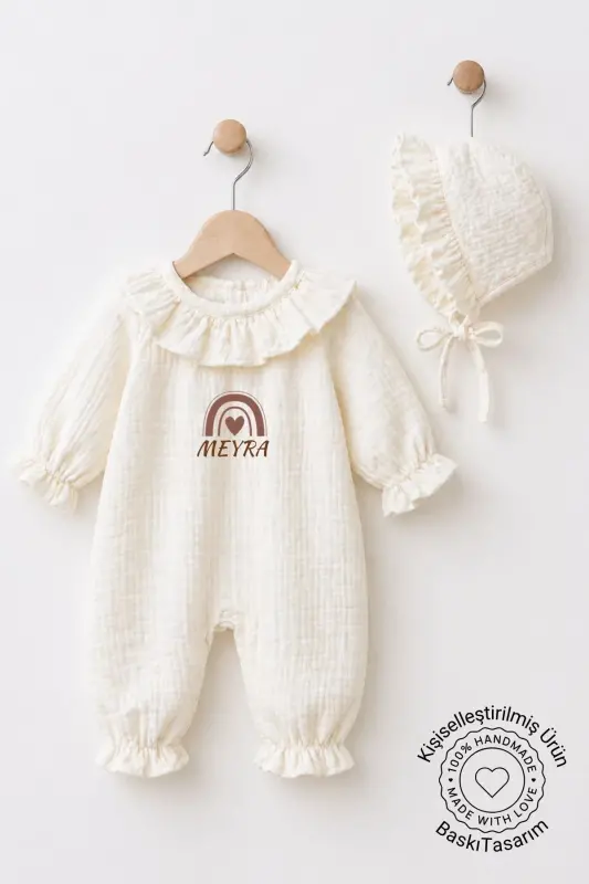 Baby Girl Named Organic Muslin Newborn Romper Hospital Outfit Baby Gift Summer Romper-Cream - 1