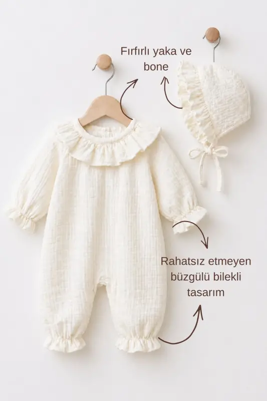 Baby Girl Named Organic Muslin Newborn Romper Hospital Outfit Baby Gift Summer Romper-Cream - 2