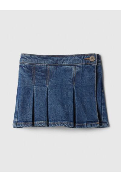 Baby Girl Navy Denim Pleated Shorts Skirt - 1