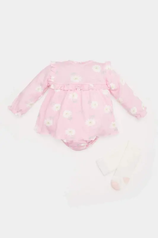 Baby Girl Newborn 2-Piece Set Floral Long Sleeve Romper Dress Socks E2389a525sp - DEFACTO