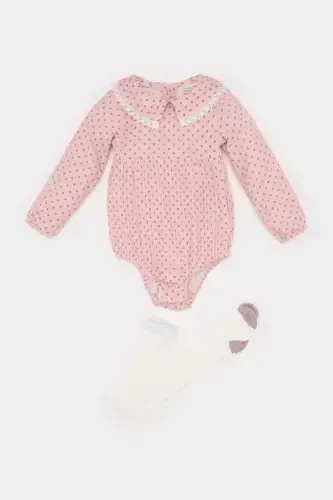 Baby Girl Newborn 2-Piece Set Muslin Wide Neck Long Sleeve Romper Tights E2384a525sp - 1