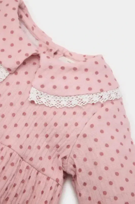 Baby Girl Newborn 2-Piece Set Muslin Wide Neck Long Sleeve Romper Tights E2384a525sp - 2