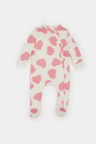 Baby Girl Newborn Heart Print Cotton Long Sleeve Snap Romper E6046A5NS - 1