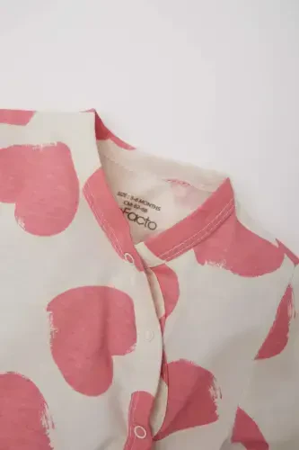 Baby Girl Newborn Heart Print Cotton Long Sleeve Snap Romper E6046A5NS - 2