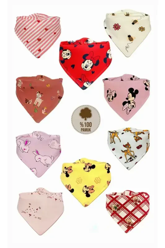 Baby Girl Organic Fabric Double Layer Colorful and Patterned Scarf Bib Drool Bib 10 Pieces - 1