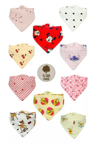Baby Girl Organic Fabric Double Layer Colorful and Patterned Scarf Bib Drool Bib 10 Pieces - 3