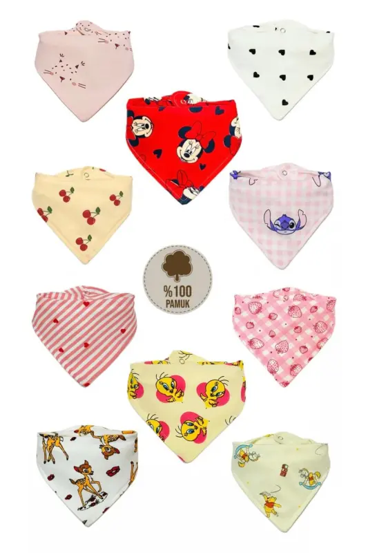 Baby Girl Organic Fabric Double Layer Colorful and Patterned Scarf Bib Drool Bib 10 Pieces - 3