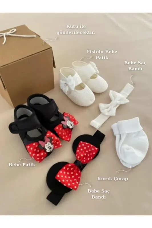 Baby Girl Patterned Booties / Newborn Gift / Hairband Mawlid Booties-MICKEY MOUSE FISTOLU - 1