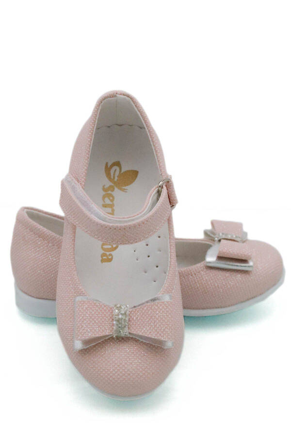 Baby Girl Pink Bow Stone Detail Glitter Ballet Flats - 8
