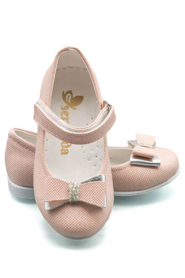 Baby Girl Pink Bow Stone Detail Glitter Ballet Flats - 1
