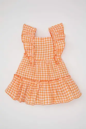Baby Girl Plaid Sleeveless Crinkle Dress-White - 1