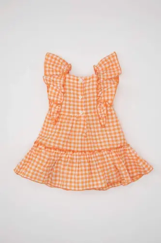 Baby Girl Plaid Sleeveless Crinkle Dress-White - 5