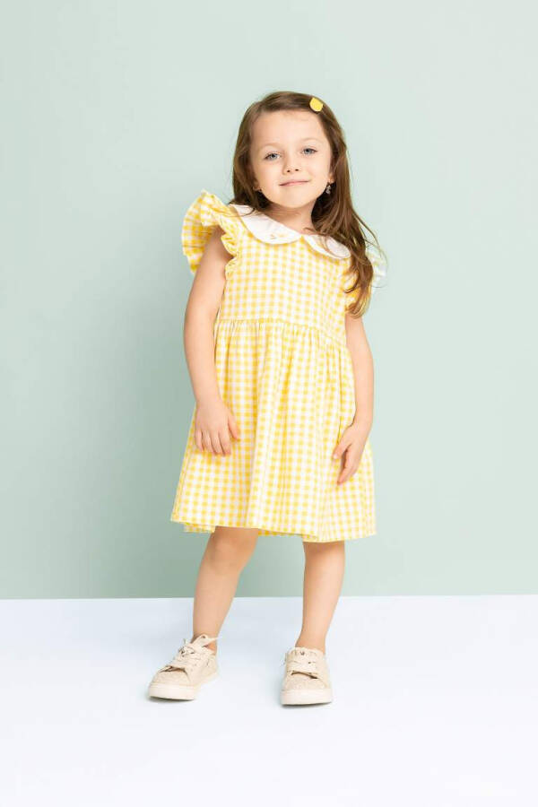 Baby Girl Plaid Sleeveless Poplin Dress Yellow - 1