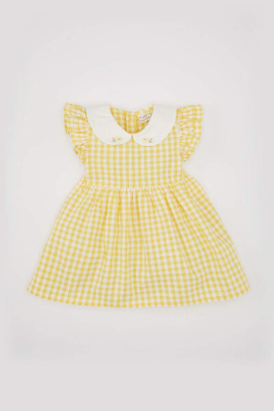 Baby Girl Plaid Sleeveless Poplin Dress Yellow - 3