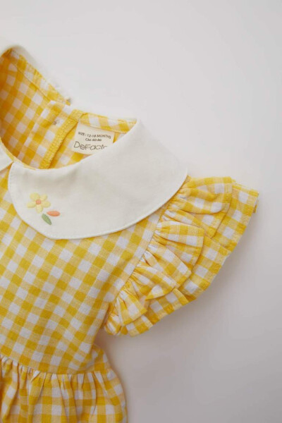 Baby Girl Plaid Sleeveless Poplin Dress Yellow - 4