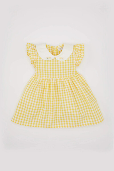 Baby Girl Plaid Sleeveless Poplin Dress Yellow - 7