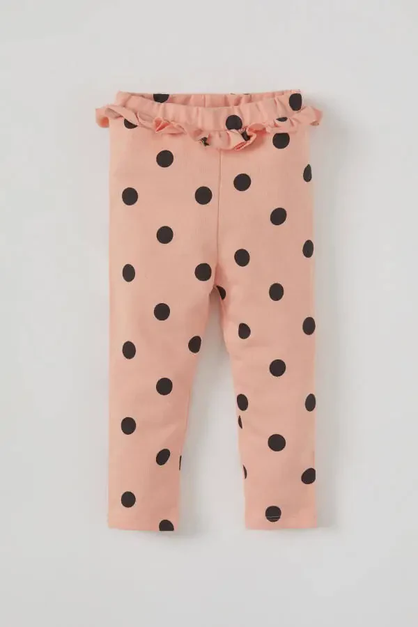 Baby Girl Polka Dot Frill Detail Cotton Sweatpants - 1