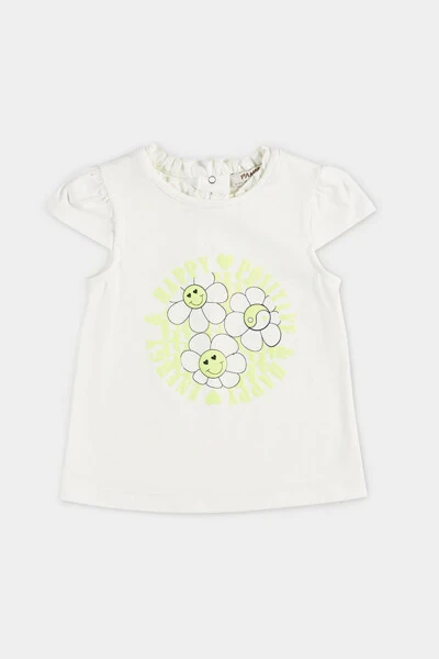 Baby Girl Printed Short-Sleeved Ecru T-Shirt - Modazone