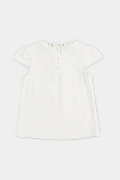 Baby Girl Printed Short-Sleeved Ecru T-Shirt - Modazone (1)