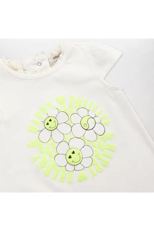 Baby Girl Printed Short-Sleeved Ecru T-Shirt - 6