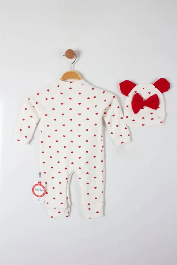 Baby Girl Red Heart Pattern Snap Hat Romper - 2