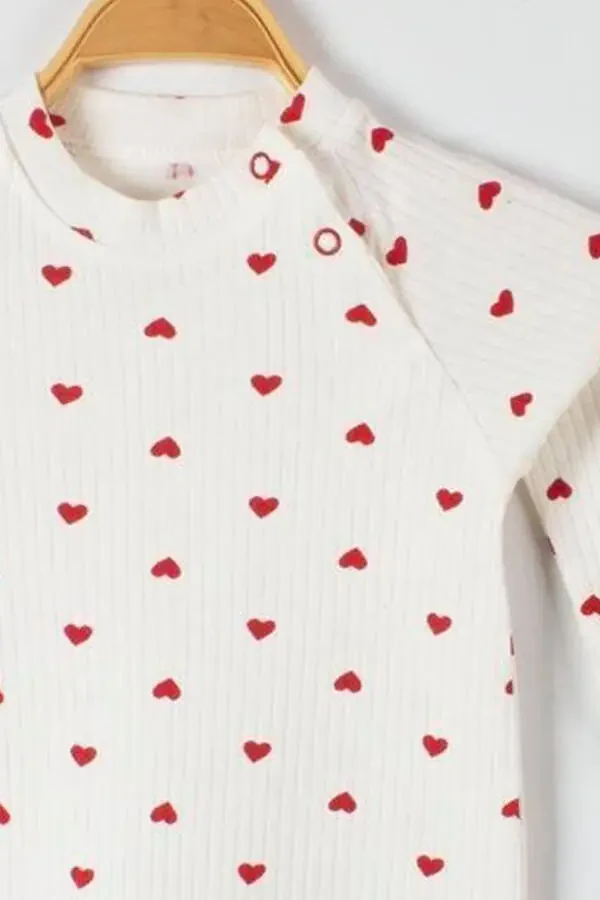 Baby Girl Red Heart Pattern Snap Hat Romper - 3