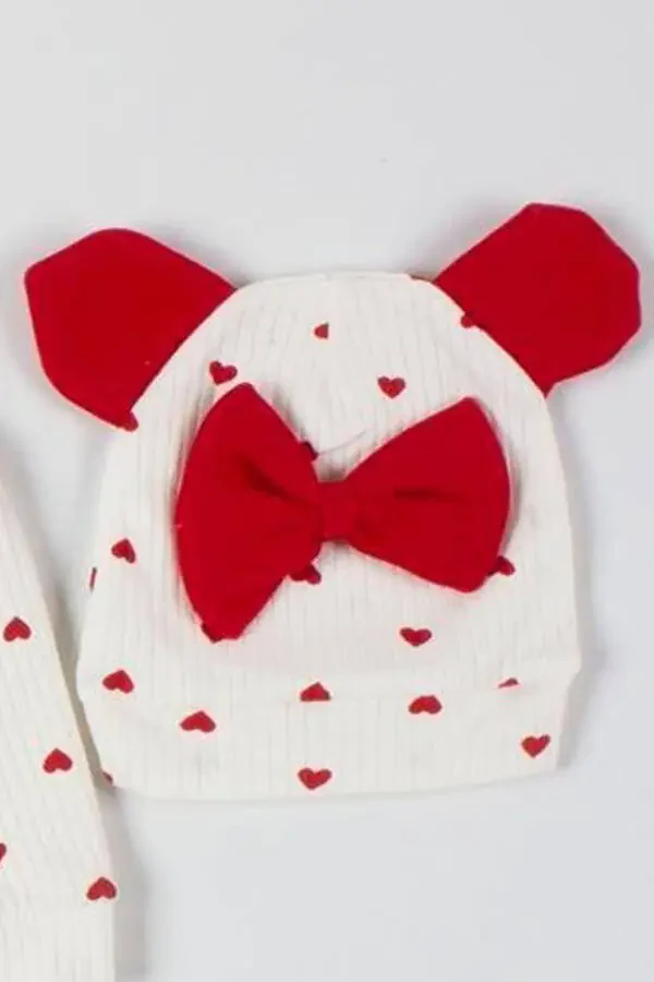 Baby Girl Red Heart Pattern Snap Hat Romper - 6