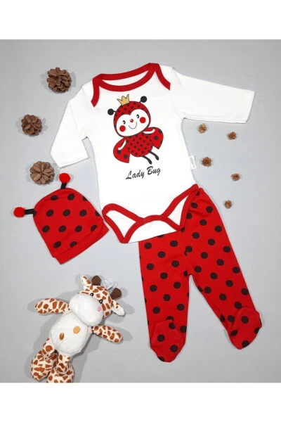 Baby Girl Red Ladybug Printed Bodysuit Set 3 Pieces - MINIBIRD BABY