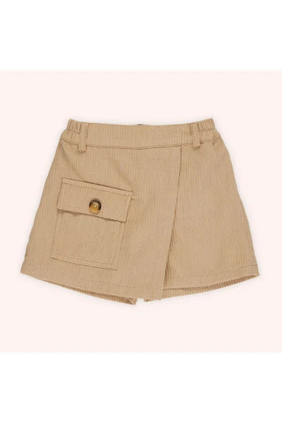 Baby Girl Ribbed Beige Shorts Skirt - 4