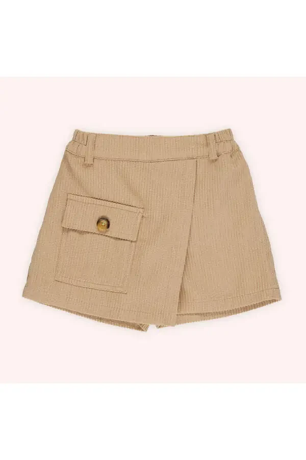 Baby Girl Ribbed Beige Shorts Skirt - 4
