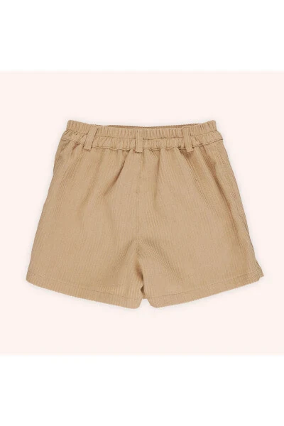 Baby Girl Ribbed Beige Shorts Skirt - 5