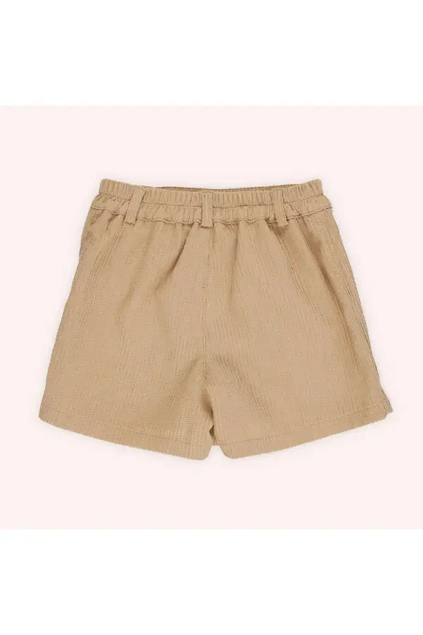 Baby Girl Ribbed Beige Shorts Skirt - 5
