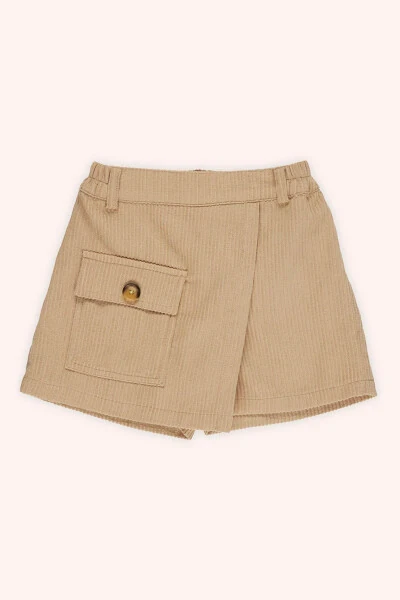Baby Girl Ribbed Beige Shorts Skirt - PANÇO