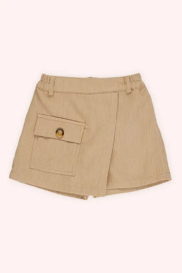 Baby Girl Ribbed Beige Shorts Skirt - 1