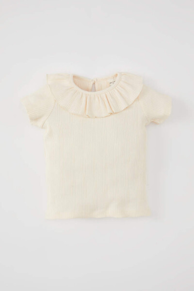 Baby Girl Ribbed Knit Short Sleeve T-Shirt Light Pink - 1